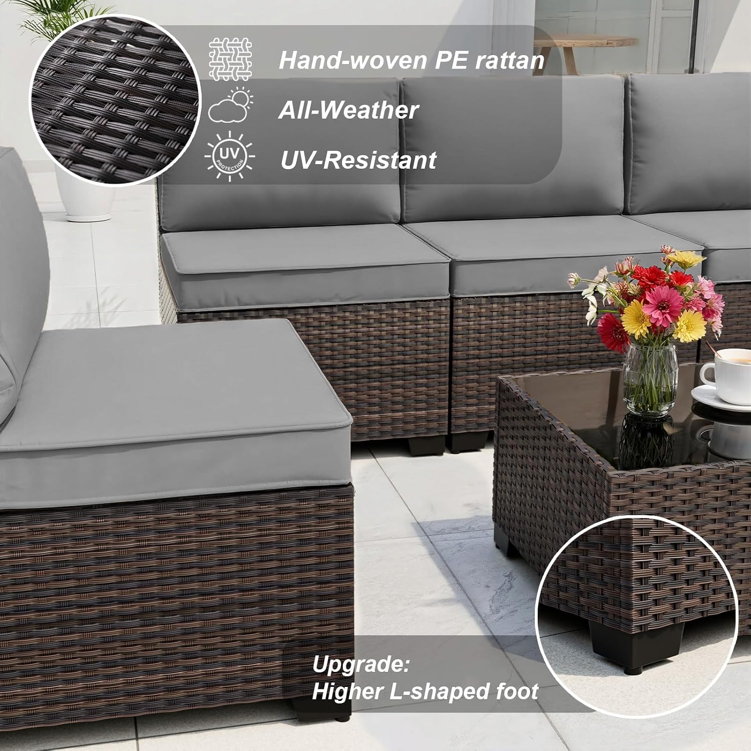 Outdoor Furniture Fire Table - 10피스 야외용 섹셔널 소파 세트 (프로판