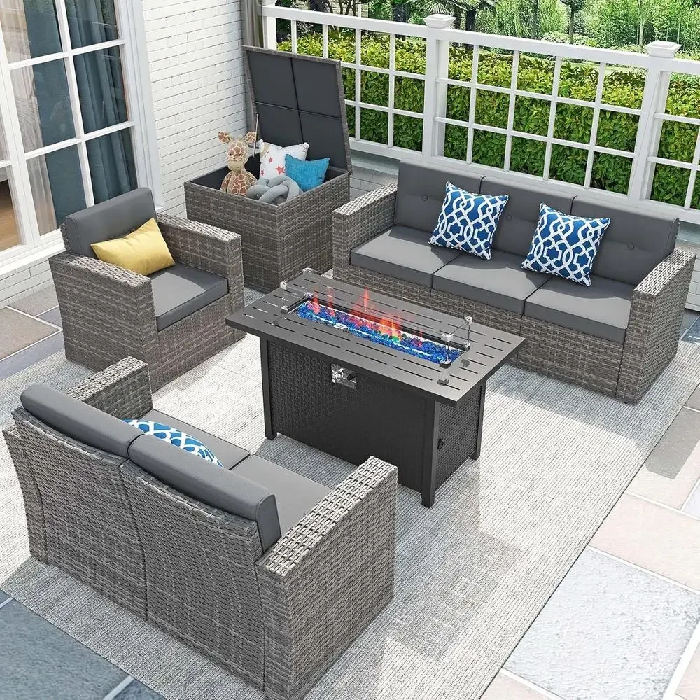 Outdoor Furniture Fire Table - 8피스 파티오 가구 세트(45인용 화덕 테이블