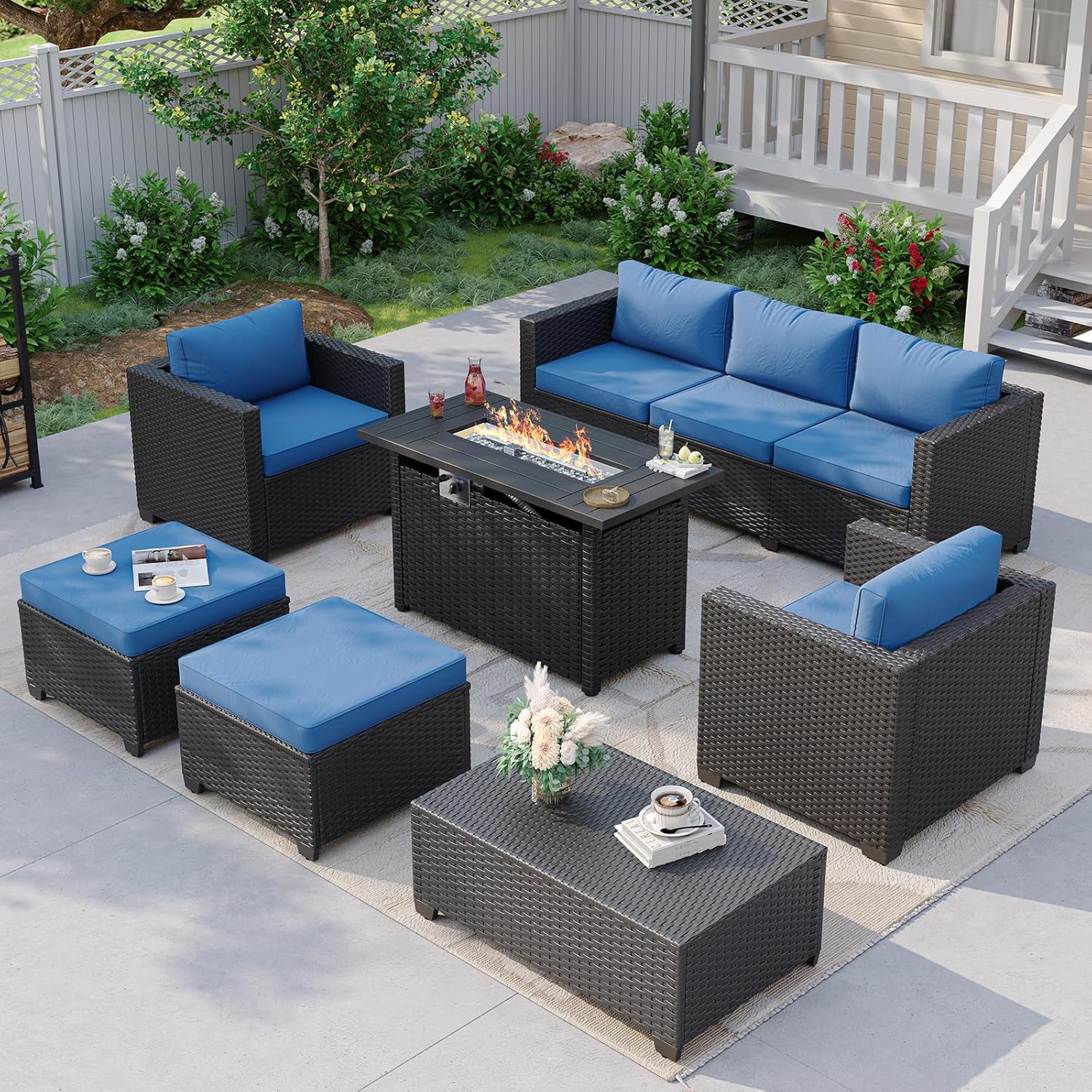 Outdoor Furniture Fire Table - 네이비 블루 야외용 섹셔널 소파 (화덕