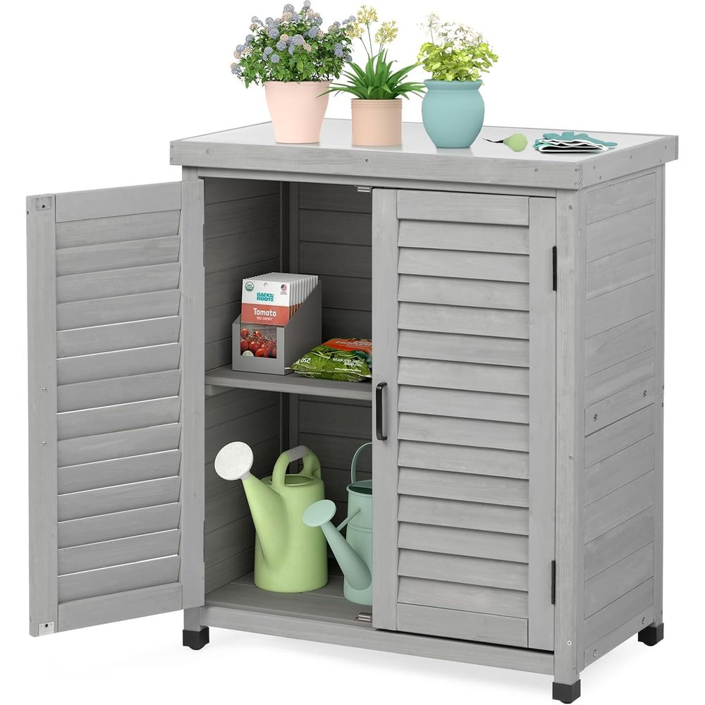 야외용 수납장 & 화분대 테이블, 금속 상판, 목재 파 - Outdoor Furniture With Storage 리뷰 및 가격