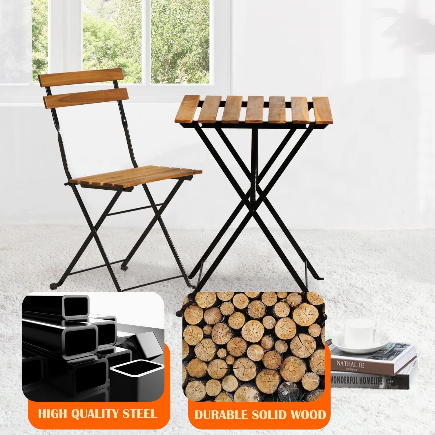 천연 나무 3피스 접이식 파티오 비스트로 세트(테이블  - Outdoor Furniture Sofa 리뷰 및 가격