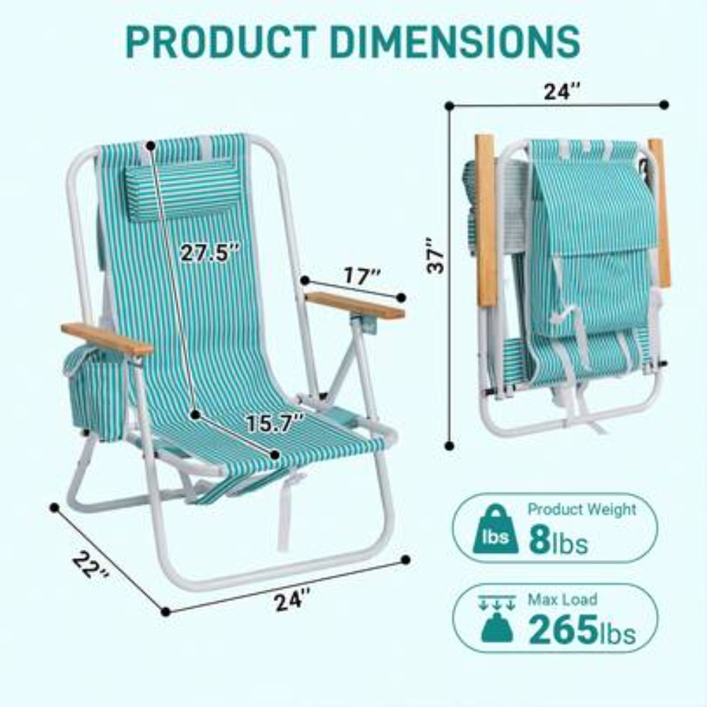 조절 가능한 4단 접이식 비치 의자, 고하중 265lb - Outdoor Furniture Green 리뷰 및 가격