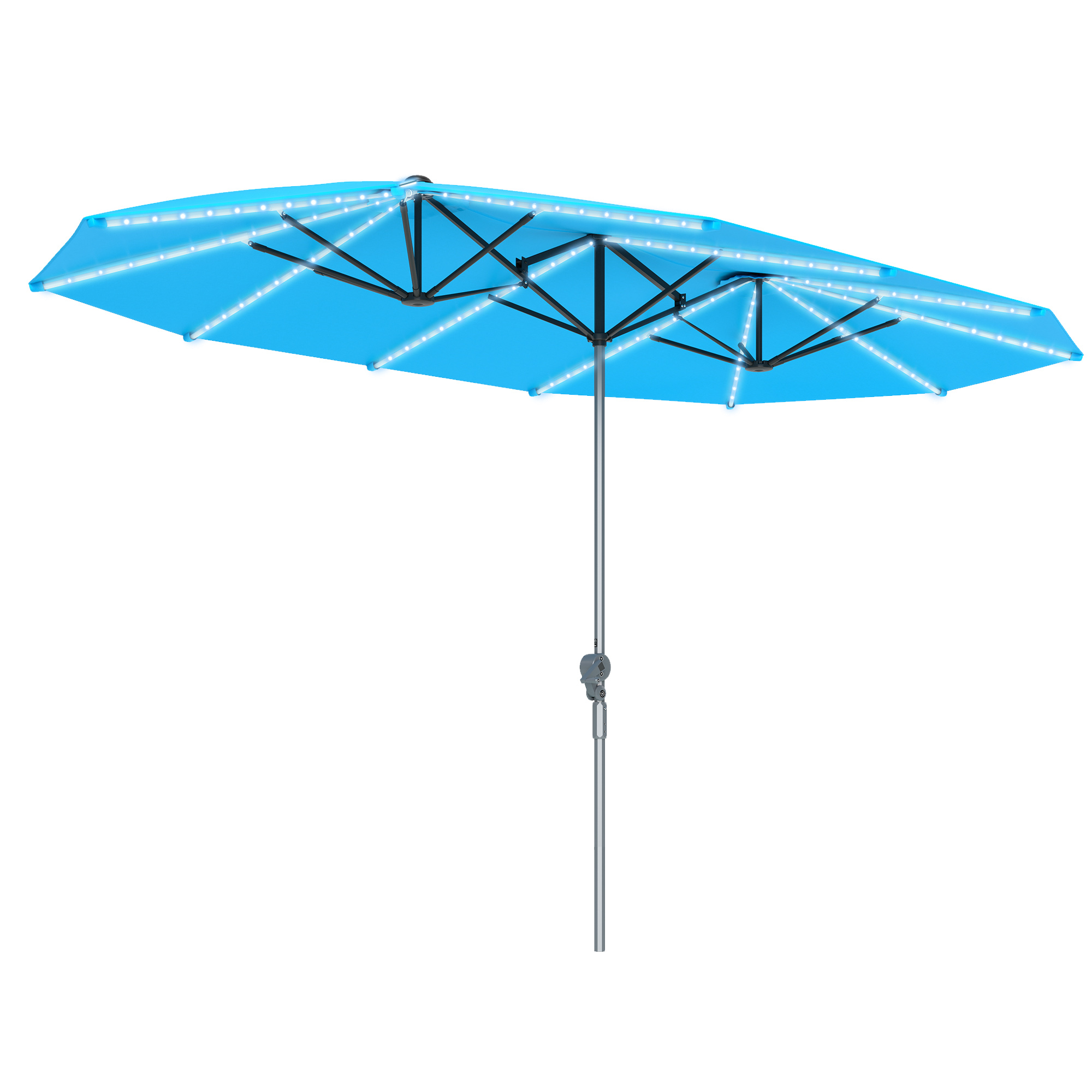 15피트 블루 야외 파티오 우산, 태양광 조명, UPF - Outdoor Furniture With Umbrella 리뷰 및 가격